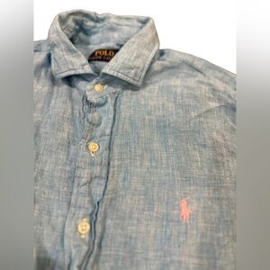 Polo Ralph Lauren blue linen button up size medium!